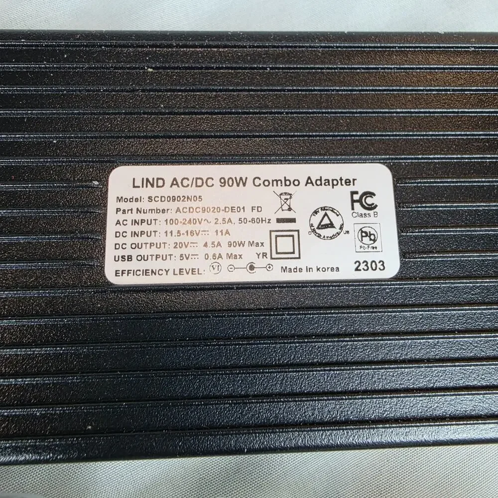 LIND AC/DC 90W Combo Adapter 20V 4.5A Power Supply SCD0902N05 New ToughPad